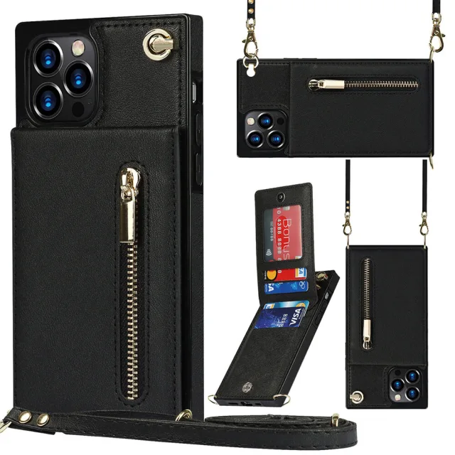 Wallet Case for iPhone 13 Pro Max- Crossbody PU Leather Phone Case with Card Holder Kickstand Magnetic Closure Flip Folio Zipper Purse