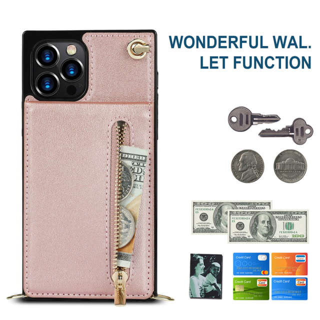 Wallet Case for iPhone 13 Pro Max- Crossbody PU Leather Phone Case with Card Holder Kickstand Magnetic Closure Flip Folio Zipper Purse