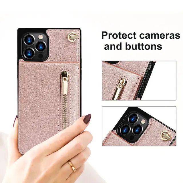 Wallet Case for iPhone 13 Pro Max- Crossbody PU Leather Phone Case with Card Holder Kickstand Magnetic Closure Flip Folio Zipper Purse