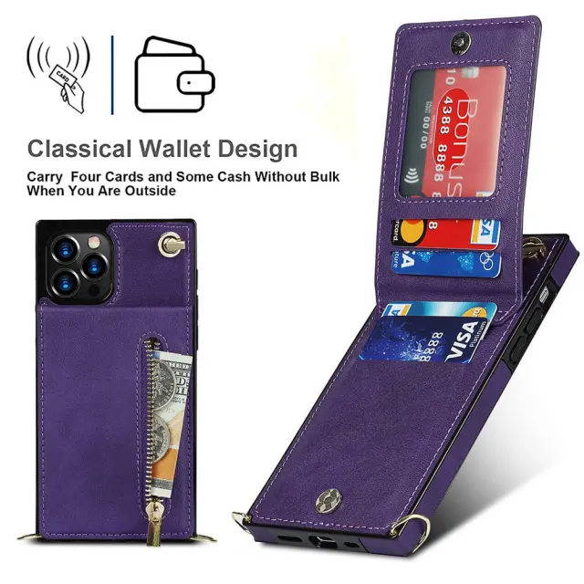 Wallet Case for iPhone 13 Pro Max- Crossbody PU Leather Phone Case with Card Holder Kickstand Magnetic Closure Flip Folio Zipper Purse