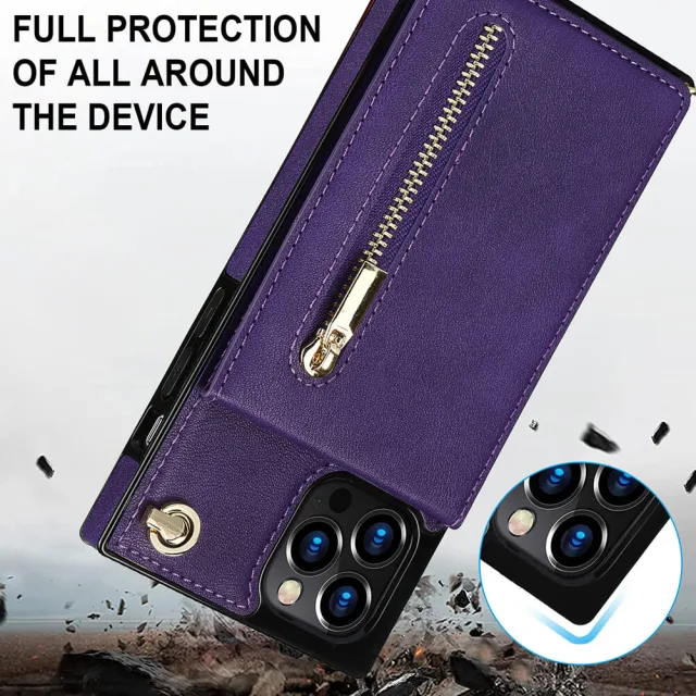 Wallet Case for iPhone 13 Pro Max- Crossbody PU Leather Phone Case with Card Holder Kickstand Magnetic Closure Flip Folio Zipper Purse