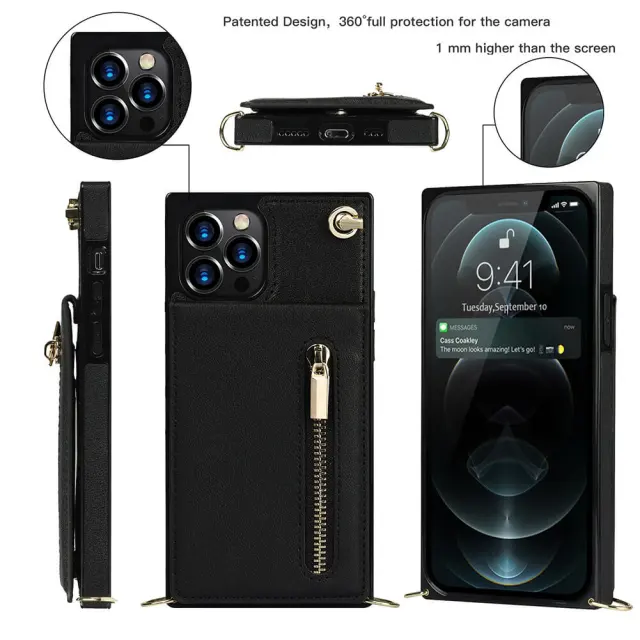 Wallet Case for iPhone 13 Pro Max- Crossbody PU Leather Phone Case with Card Holder Kickstand Magnetic Closure Flip Folio Zipper Purse