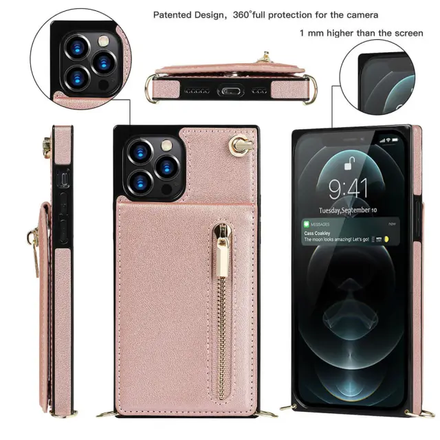 Wallet Case for iPhone 13 Pro Max- Crossbody PU Leather Phone Case with Card Holder Kickstand Magnetic Closure Flip Folio Zipper Purse