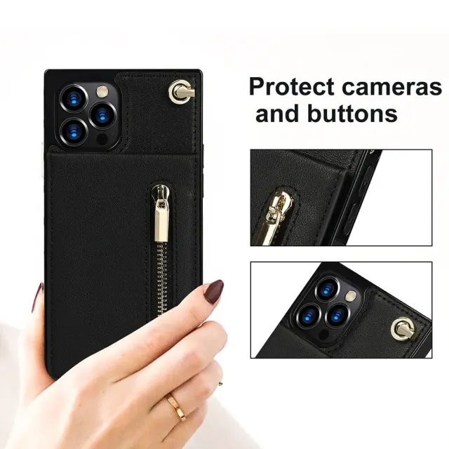 Wallet Case for iPhone 13 Pro Max- Crossbody PU Leather Phone Case with Card Holder Kickstand Magnetic Closure Flip Folio Zipper Purse