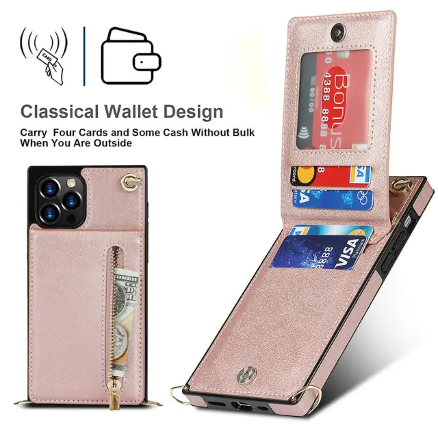 Wallet Case for iPhone 13 Pro Max- Crossbody PU Leather Phone Case with Card Holder Kickstand Magnetic Closure Flip Folio Zipper Purse