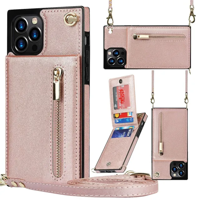 Wallet Case for iPhone 13 Pro Max- Crossbody PU Leather Phone Case with Card Holder Kickstand Magnetic Closure Flip Folio Zipper Purse