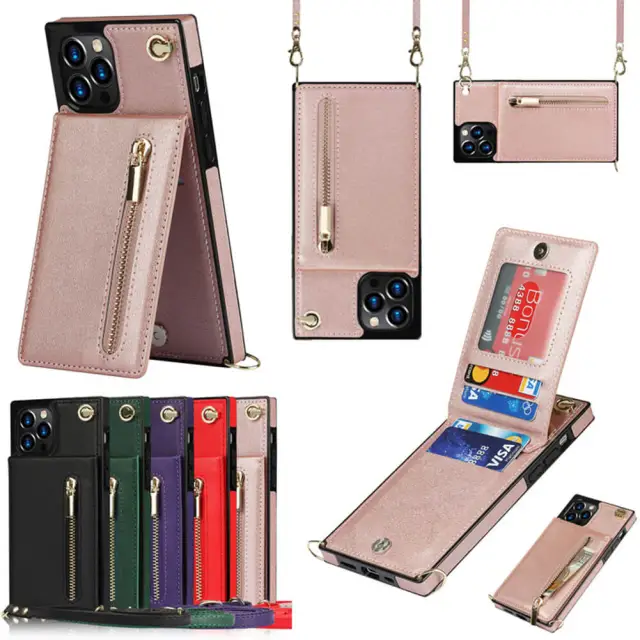 Wallet Case for iPhone 13 Pro Max- Crossbody PU Leather Phone Case with Card Holder Kickstand Magnetic Closure Flip Folio Zipper Purse