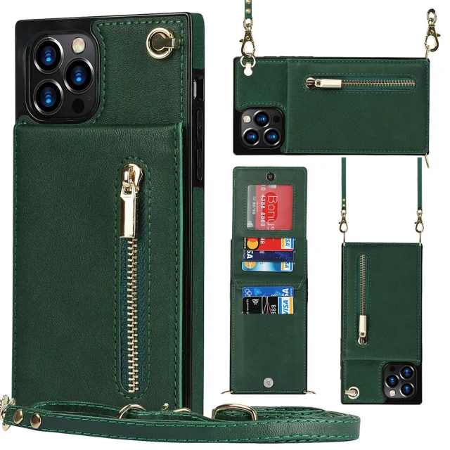 Wallet Case for iPhone 13 Pro Max- Crossbody PU Leather Phone Case with Card Holder Kickstand Magnetic Closure Flip Folio Zipper Purse