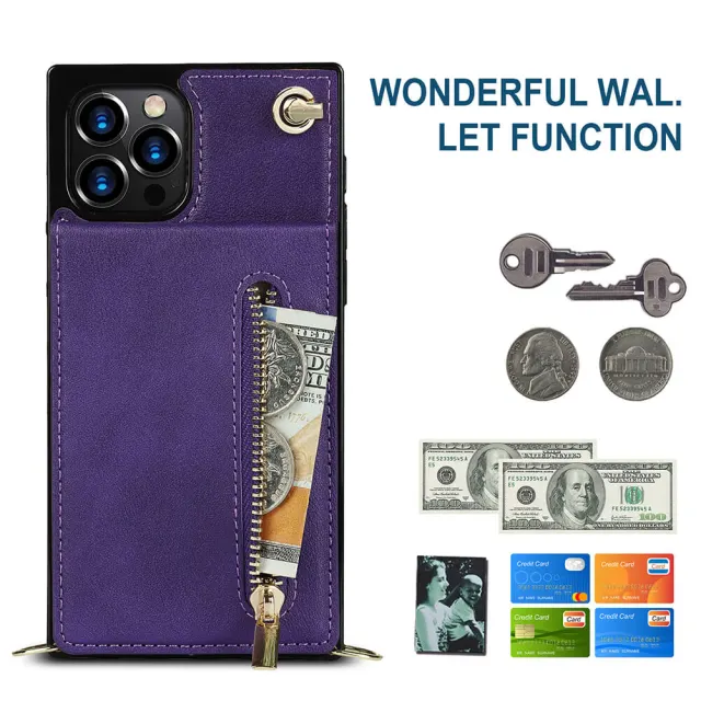 Wallet Case for iPhone 13 Pro Max- Crossbody PU Leather Phone Case with Card Holder Kickstand Magnetic Closure Flip Folio Zipper Purse