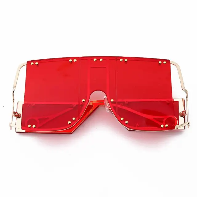 Fashion Square Sunglasses Women Oversized Mirror Men Shades Glasses Unique Metal Rivet Eyewear