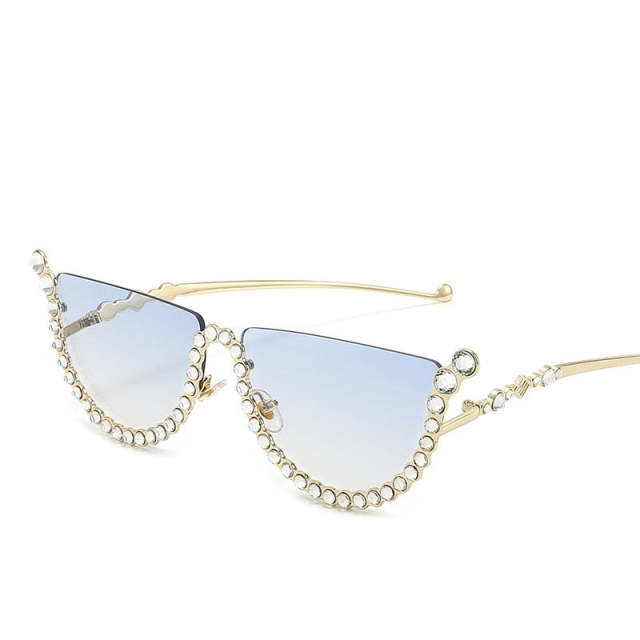 Diamond Cat Eye Sunglasses For Women Fashion Semi-Rimless Sunglasses Eyewear