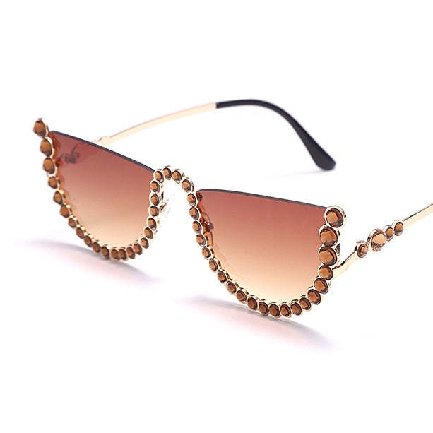 Diamond Cat Eye Sunglasses For Women Fashion Semi-Rimless Sunglasses Eyewear