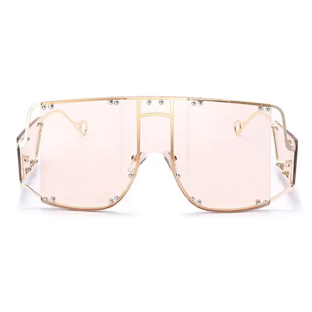 Fashion Square Sunglasses Women Oversized Mirror Men Shades Glasses Unique Metal Rivet Eyewear