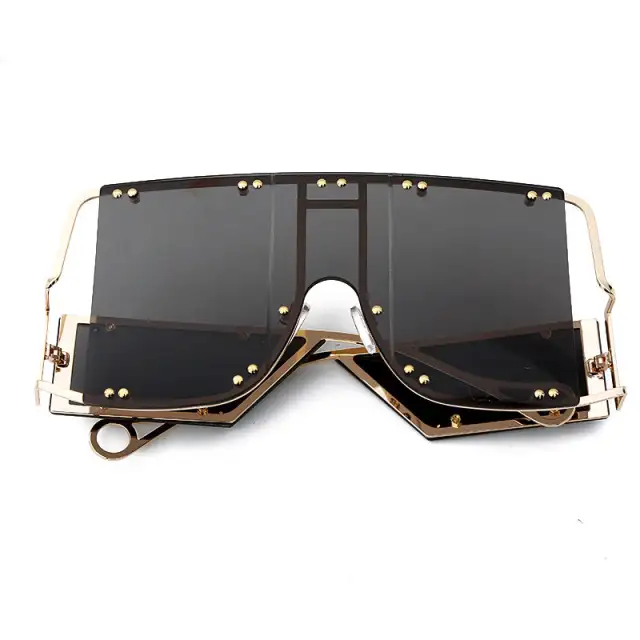 Fashion Square Sunglasses Women Oversized Mirror Men Shades Glasses Unique Metal Rivet Eyewear