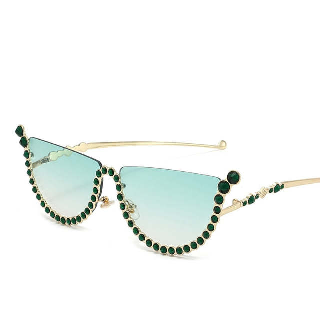 Diamond Cat Eye Sunglasses For Women Fashion Semi-Rimless Sunglasses Eyewear