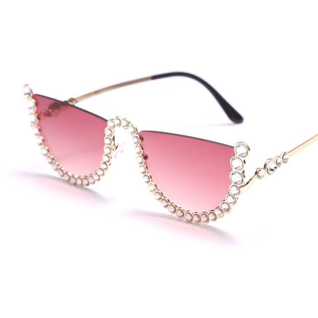 Diamond Cat Eye Sunglasses For Women Fashion Semi-Rimless Sunglasses Eyewear