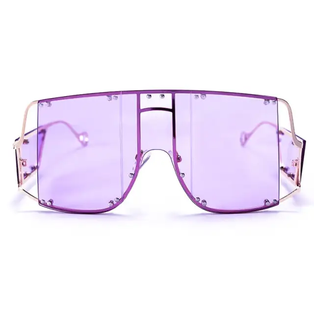 Fashion Square Sunglasses Women Oversized Mirror Men Shades Glasses Unique Metal Rivet Eyewear