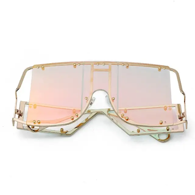 Fashion Square Sunglasses Women Oversized Mirror Men Shades Glasses Unique Metal Rivet Eyewear