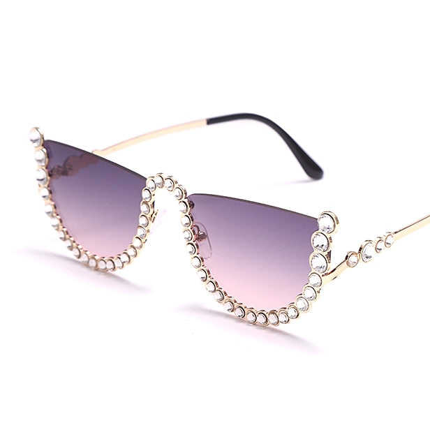 Diamond Cat Eye Sunglasses For Women Fashion Semi-Rimless Sunglasses Eyewear