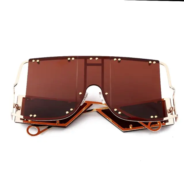 Fashion Square Sunglasses Women Oversized Mirror Men Shades Glasses Unique Metal Rivet Eyewear