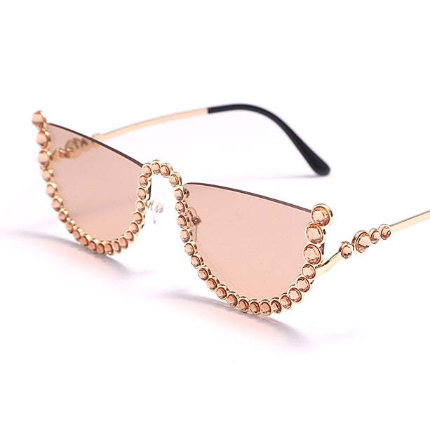 Diamond Cat Eye Sunglasses For Women Fashion Semi-Rimless Sunglasses Eyewear