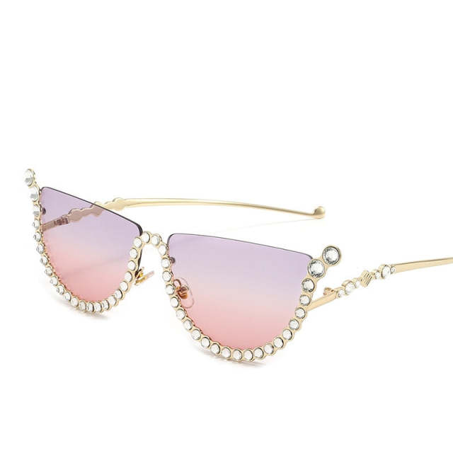 Diamond Cat Eye Sunglasses For Women Fashion Semi-Rimless Sunglasses Eyewear