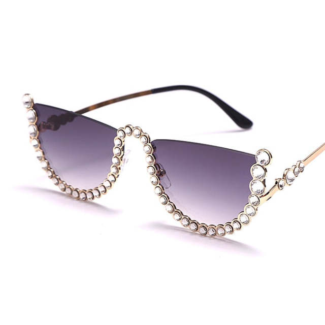 Diamond Cat Eye Sunglasses For Women Fashion Semi-Rimless Sunglasses Eyewear