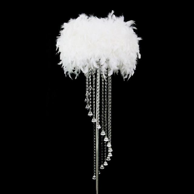 Modern Crystal Floor Lamp with Feather Shade,Chrome Finish and Plentiful Crystals for Living Room/ Bedroom/ Bedside