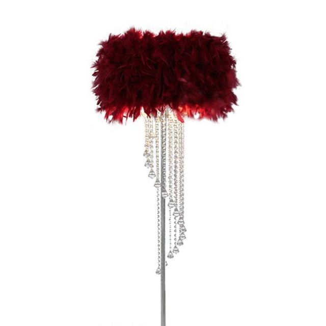 Modern Crystal Floor Lamp with Feather Shade,Chrome Finish and Plentiful Crystals for Living Room/ Bedroom/ Bedside