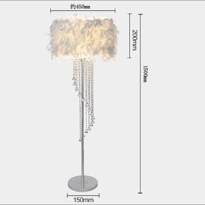 Modern Crystal Floor Lamp with Feather Shade,Chrome Finish and Plentiful Crystals for Living Room/ Bedroom/ Bedside