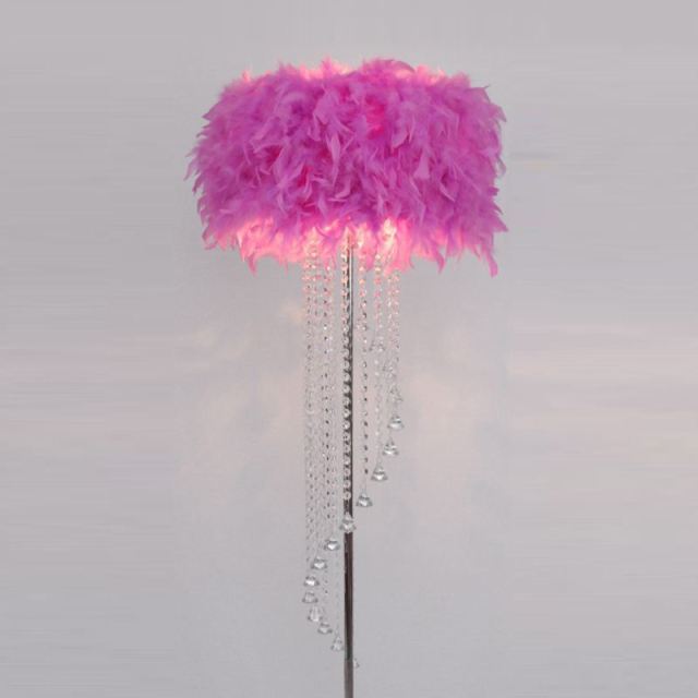 Modern Crystal Floor Lamp with Feather Shade,Chrome Finish and Plentiful Crystals for Living Room/ Bedroom/ Bedside