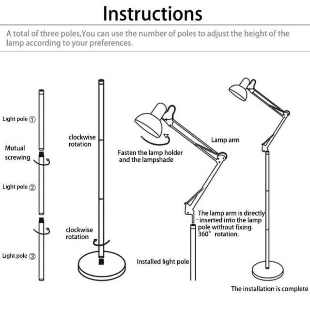 Modern Metal Floor Lamp,Flexible Swing Arm Reading Floor Lamp with Metal Shade,Adjustable Industrial Standing Lamp for Living Room,Bedroom,Office,Study Room