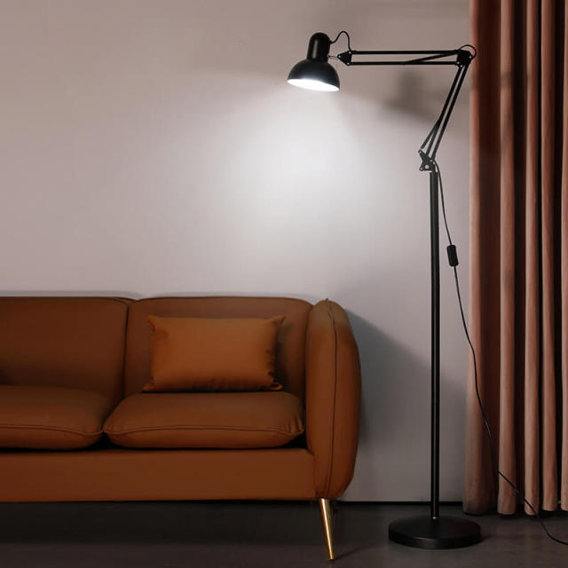 Modern Metal Floor Lamp,Flexible Swing Arm Reading Floor Lamp with Metal Shade,Adjustable Industrial Standing Lamp for Living Room,Bedroom,Office,Study Room