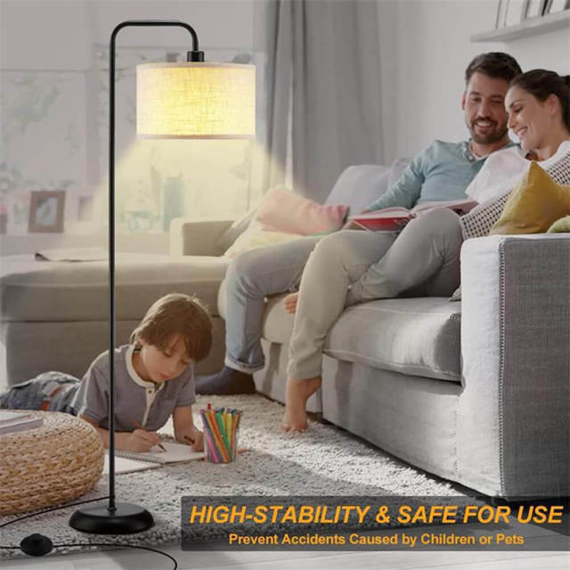 Floor lamp with Fabric Shade, Classic Modern Standing Floor Lamp with 4 Color Temperature Brightness Remote &amp; Foot Switch Control Standing Lamp for Living Room Bedroom