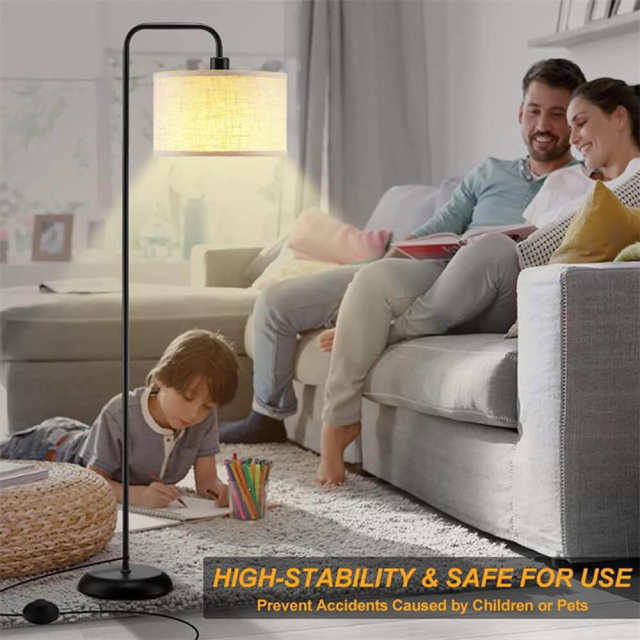 Floor lamp with Fabric Shade, Classic Modern Standing Floor Lamp with 4 Color Temperature Brightness Remote & Foot Switch Control Standing Lamp for Living Room Bedroom