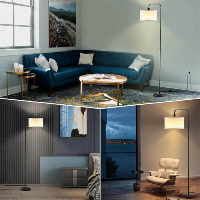 Floor lamp with Fabric Shade, Classic Modern Standing Floor Lamp with 4 Color Temperature Brightness Remote &amp; Foot Switch Control Standing Lamp for Living Room Bedroom