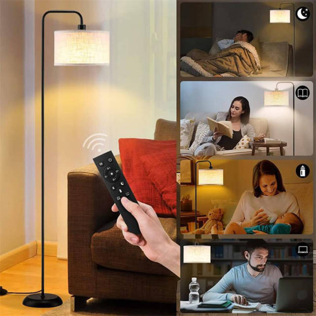 Floor lamp with Fabric Shade, Classic Modern Standing Floor Lamp with 4 Color Temperature Brightness Remote &amp; Foot Switch Control Standing Lamp for Living Room Bedroom