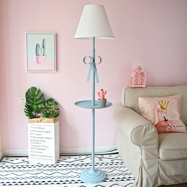 Floor Lamp with End Table,Creative Bowknot Floor Lamps for Princess Room Bedroom Bedside Standing Light