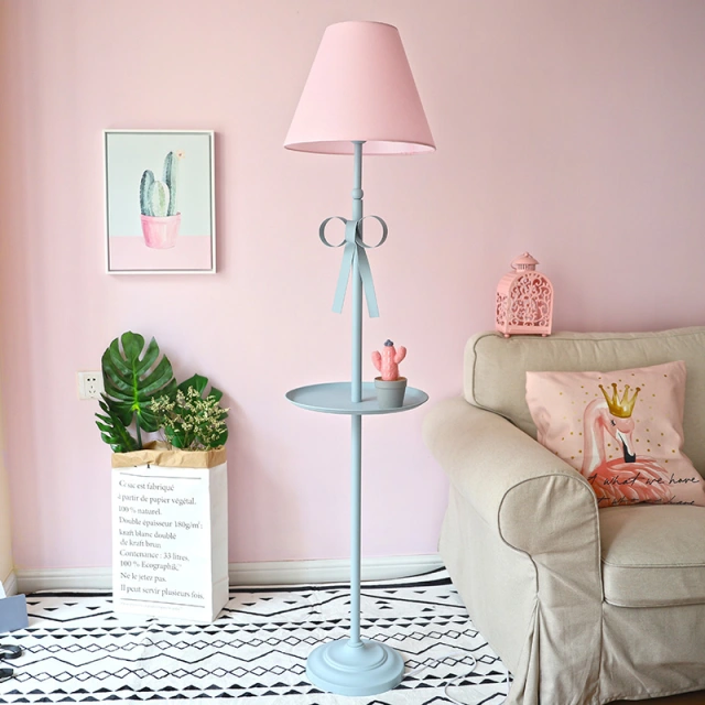 Floor Lamp with End Table,Creative Bowknot Floor Lamps for Princess Room Bedroom Bedside Standing Light