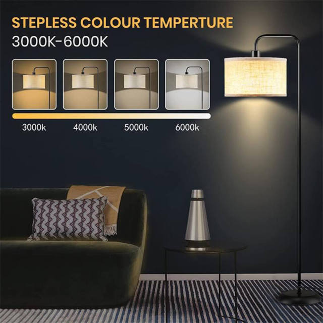 Floor lamp with Fabric Shade, Classic Modern Standing Floor Lamp with 4 Color Temperature Brightness Remote &amp; Foot Switch Control Standing Lamp for Living Room Bedroom