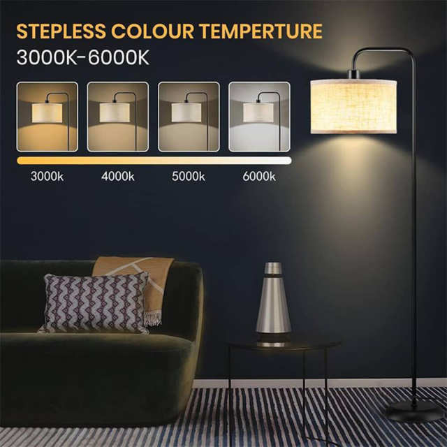 Floor lamp with Fabric Shade, Classic Modern Standing Floor Lamp with 4 Color Temperature Brightness Remote & Foot Switch Control Standing Lamp for Living Room Bedroom