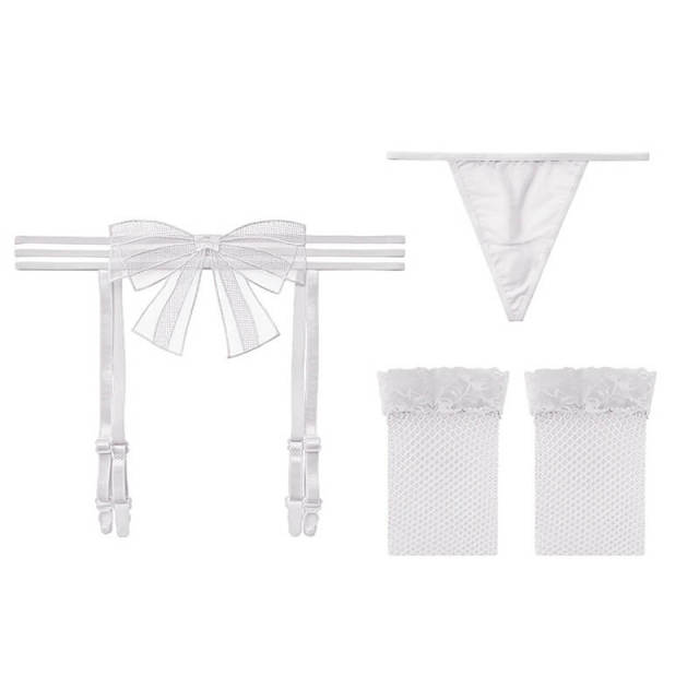 Sexy Stockings Set For Women - Tempting Bowknot Garter Belt with T-hong and Stockings - Free Size