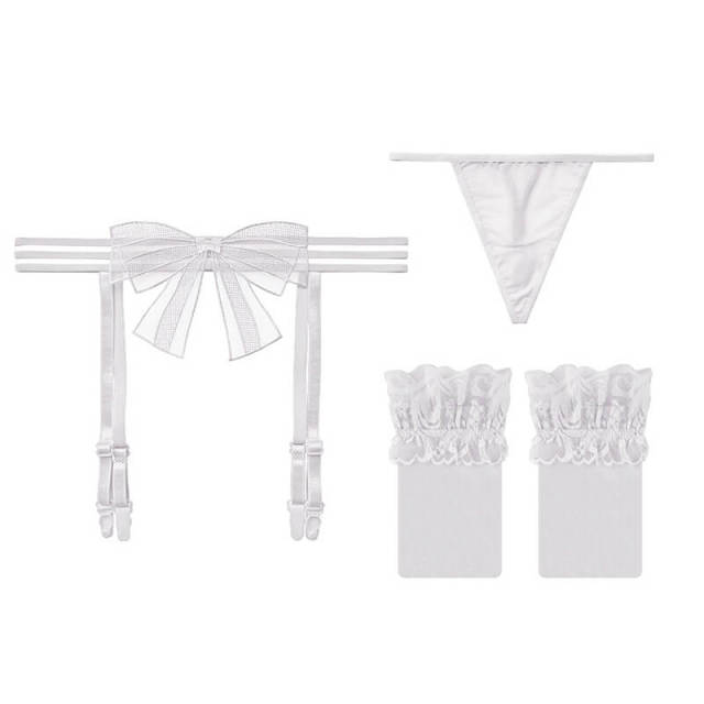 Sexy Stockings Set For Women - Tempting Bowknot Garter Belt with T-hong and Stockings - Free Size