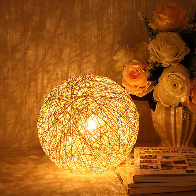 Night Light for Kids Rattan Ball Moon Light 5.9 inch LED Globe Rattan Ball Lamp with Solid Wood Base USB Dimmable LED Projector Night Lamps