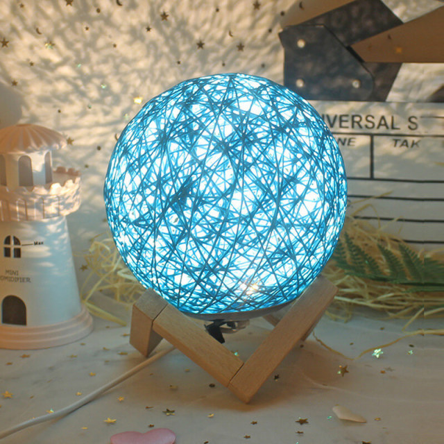 Night Light for Kids Rattan Ball Moon Light 5.9 inch LED Globe Rattan Ball Lamp with Solid Wood Base USB Dimmable LED Projector Night Lamps