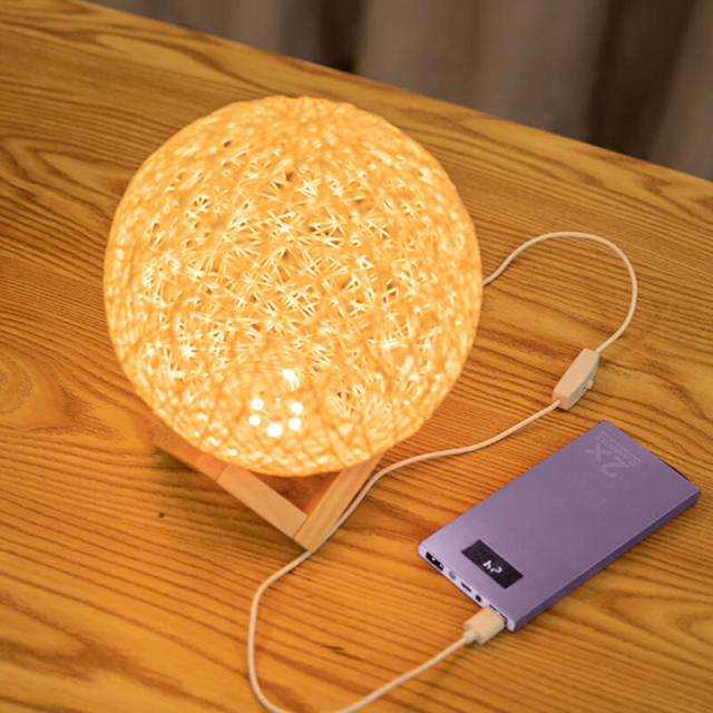 Night Light for Kids Rattan Ball Moon Light 5.9 inch LED Globe Rattan Ball Lamp with Solid Wood Base USB Dimmable LED Projector Night Lamps