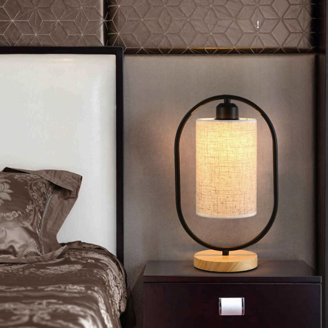 Bedside Lamp,Simple Table Lamps Modern Nightstand Lamps with Fabric Shade and Wood Base for Bedroom Living Room Office Dorm