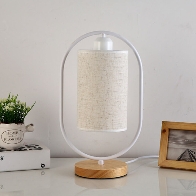 Bedside Lamp - Simple Table Lamps Modern Nightstand Lamps with Fabric Shade and Wood Base for Bedroom Living Room Office Dorm