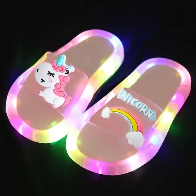 Light Up Slippers Children Unicorn LED Shoes Sandals for Toddler Girl Boys