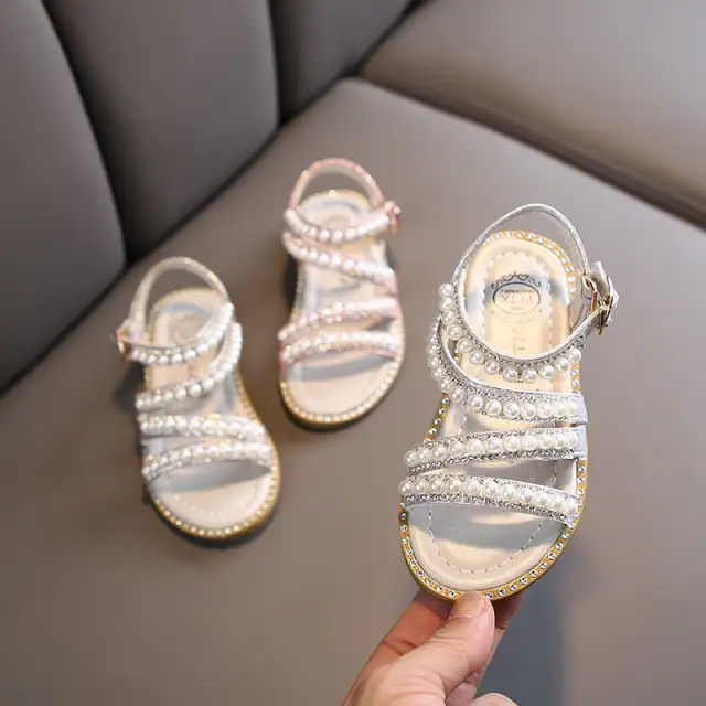 Girls Summer Sandals Pearl Beads Princess Shoes Kids Wedding Shoes